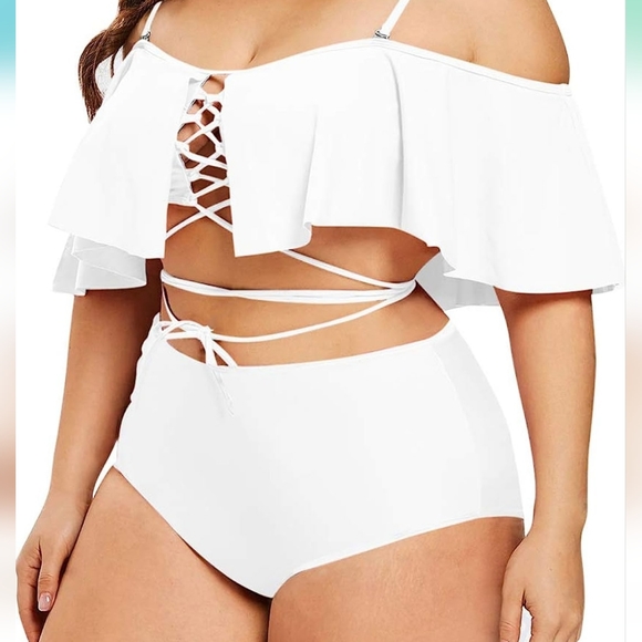White 2pc Bathing Suit - Picture 2 of 4